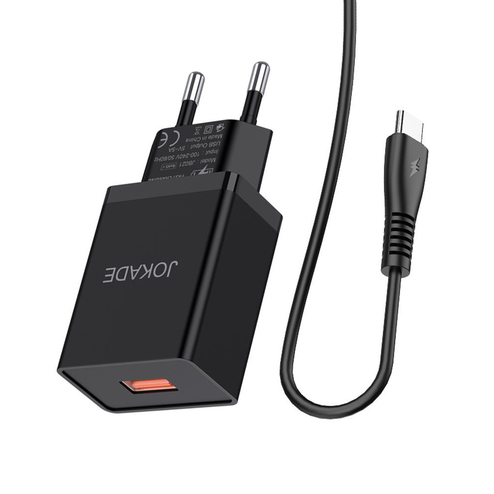 Jokade Wall Charger with Cable USB to Type-C Single Port 5A JB022, Black