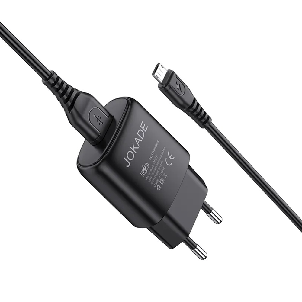 Jokade Wall Charger with Cable USB to Micro-USB Single Port 3A Kaer, Black - Image 3