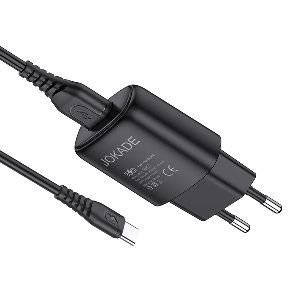 Jokade Wall Charger with Cable USB to Type-C Single Port 3A Kaer, Black - Image 2
