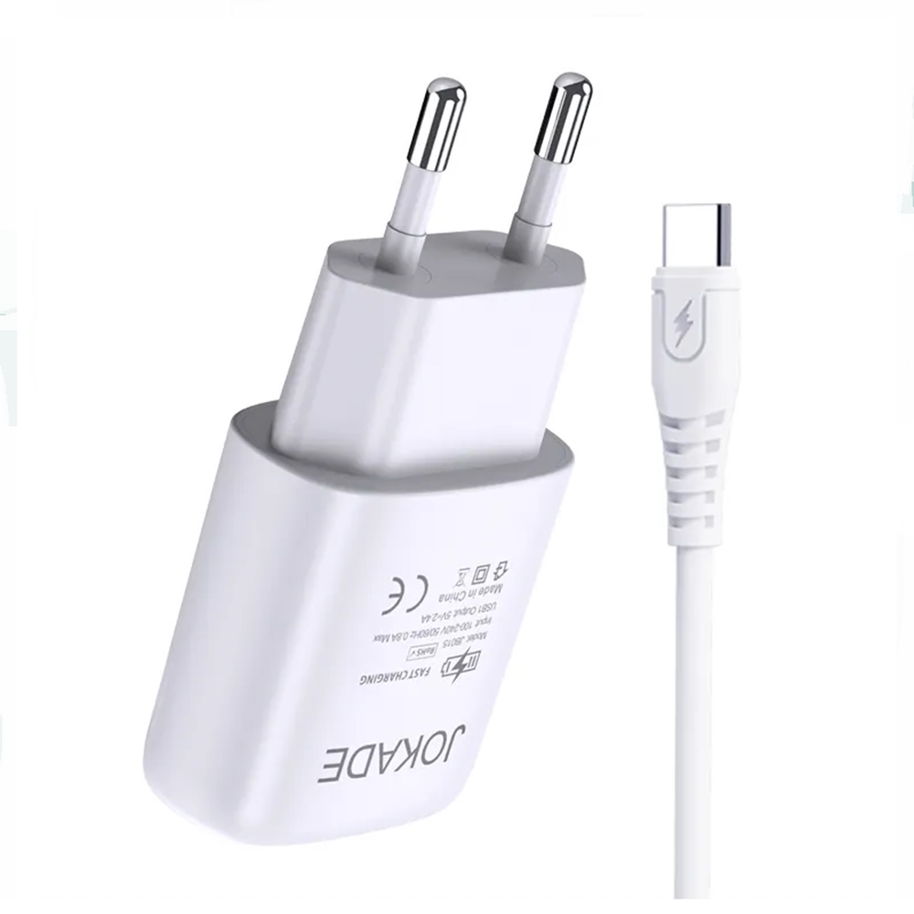 Jokade Wall Charger with Cable USB to Type-C Single Port 3A Kaer, White - Image 2