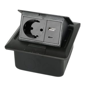 Multifunctional Desktop Socket, EU Plug, 1 Socket, 1 USB, 1 Type-C, Black