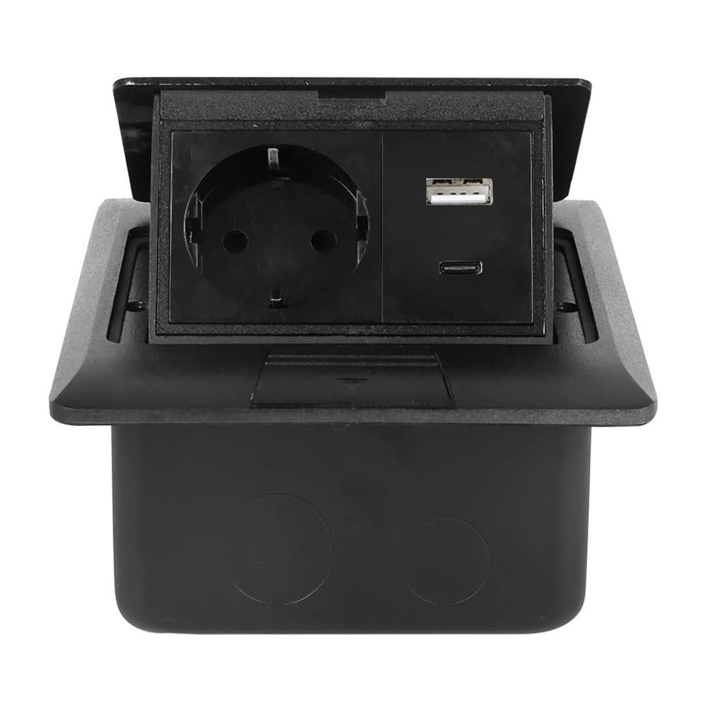 Multifunctional Desktop Socket, EU Plug, 1 Socket, 1 USB, 1 Type-C, Black - Image 2