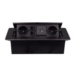 Multifunctional Desktop Socket, EU plug, 2 Sockets,1 USB,1 Type-C, 2 Network. Black