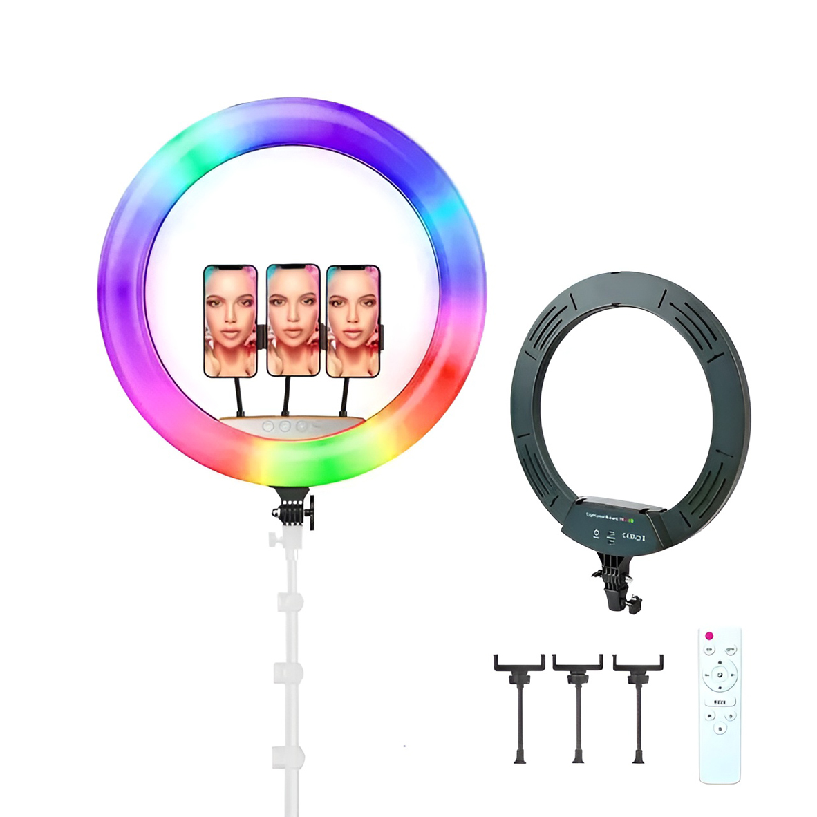 Selfie Ring RGB Light 22" MJ56 with Tripod 2.1m, Bag and Remote Control - Image 2
