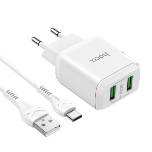 Hoco N6 Charmer Dual Port QC3.0 Charger Set(Micro)(EU), White