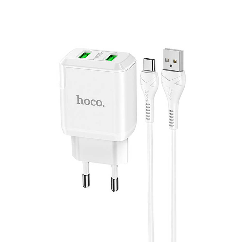 Hoco N6 Charmer Dual Port QC3.0 Charger Set(Micro)(EU), White - Image 2