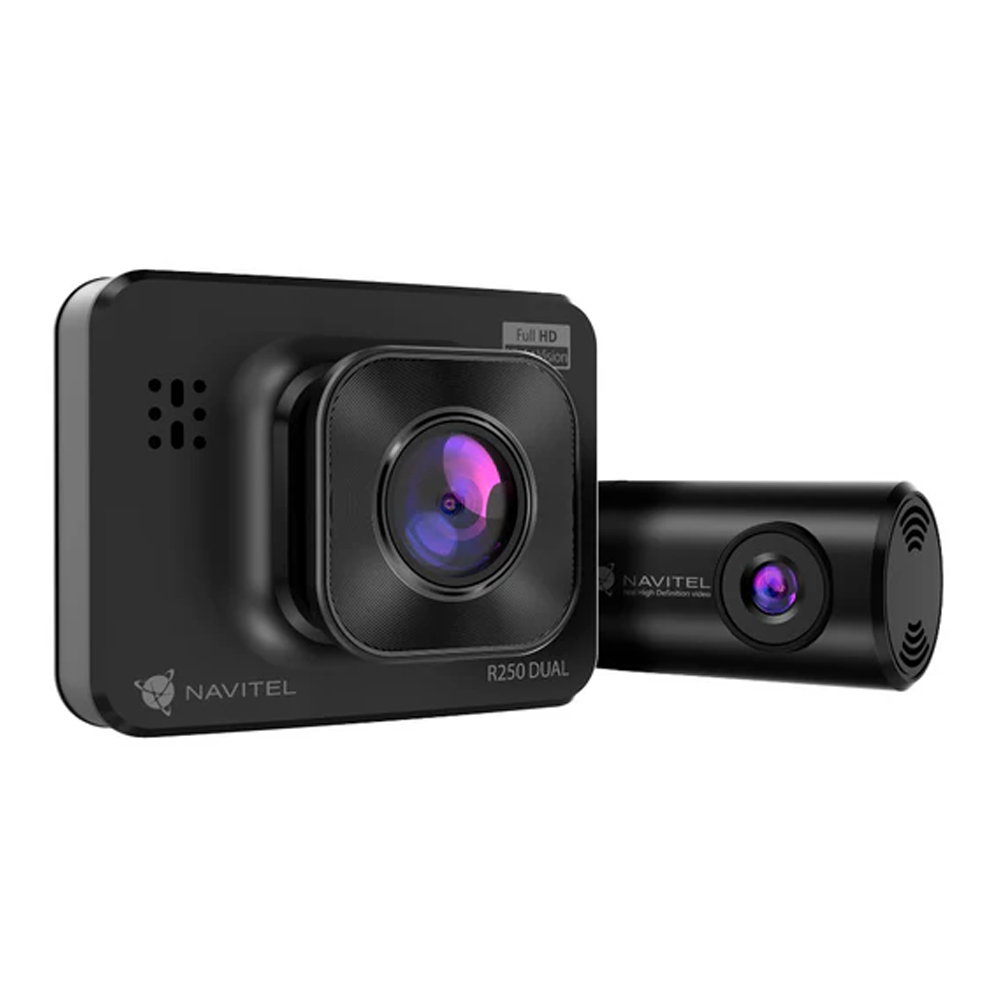 Navitel R250 Dual Car Video Recorder + Rear Camera + WOO MicroSD Card UHS-I (U1) (C10) + SD Adapter, Integra, 64 GB