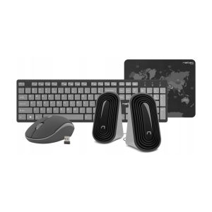 Natec Wireless Combo Keyboard+Mouse+Mouse Pad+Speakers Tetra, Black/Grey