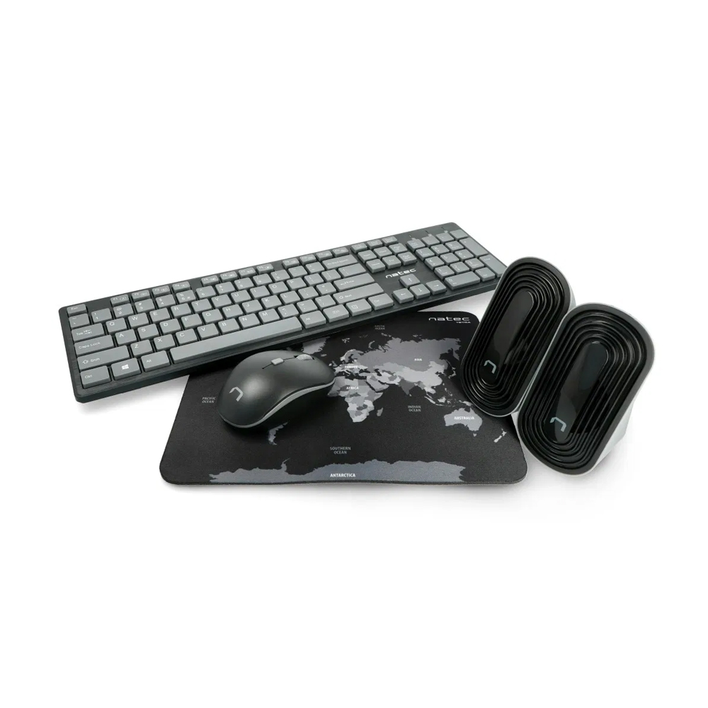 Natec Wireless Combo Keyboard+Mouse+Mouse Pad+Speakers Tetra, Black/Grey - Image 2
