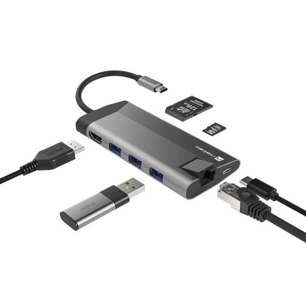 Natec Fowler Plus Hub Usb-c Multiport Adapter 8 In 1, Usb 3.0 3x, Hdmi 4k, Usb-c Pd, Rj45, Sd, Micro - Image 3