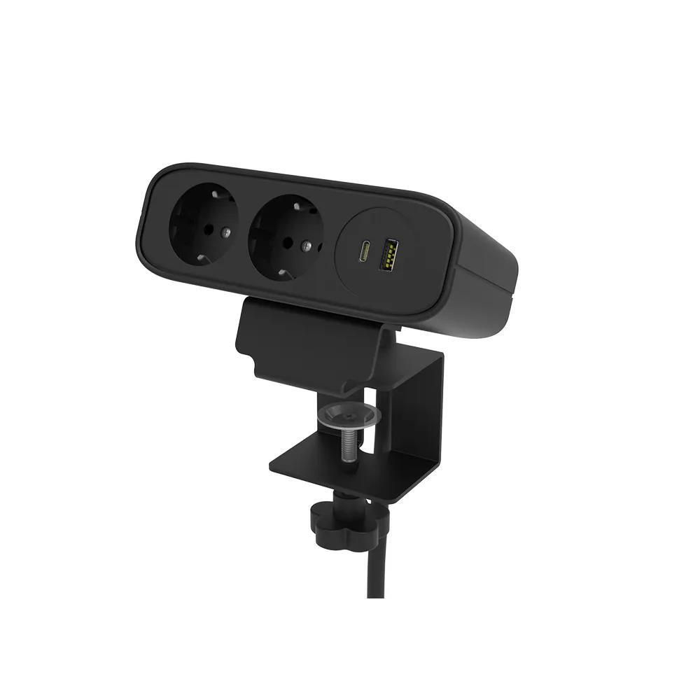 Omni Power Socket, EU Plug, 2 Socket, 1 USB, 1 Type-C, Black