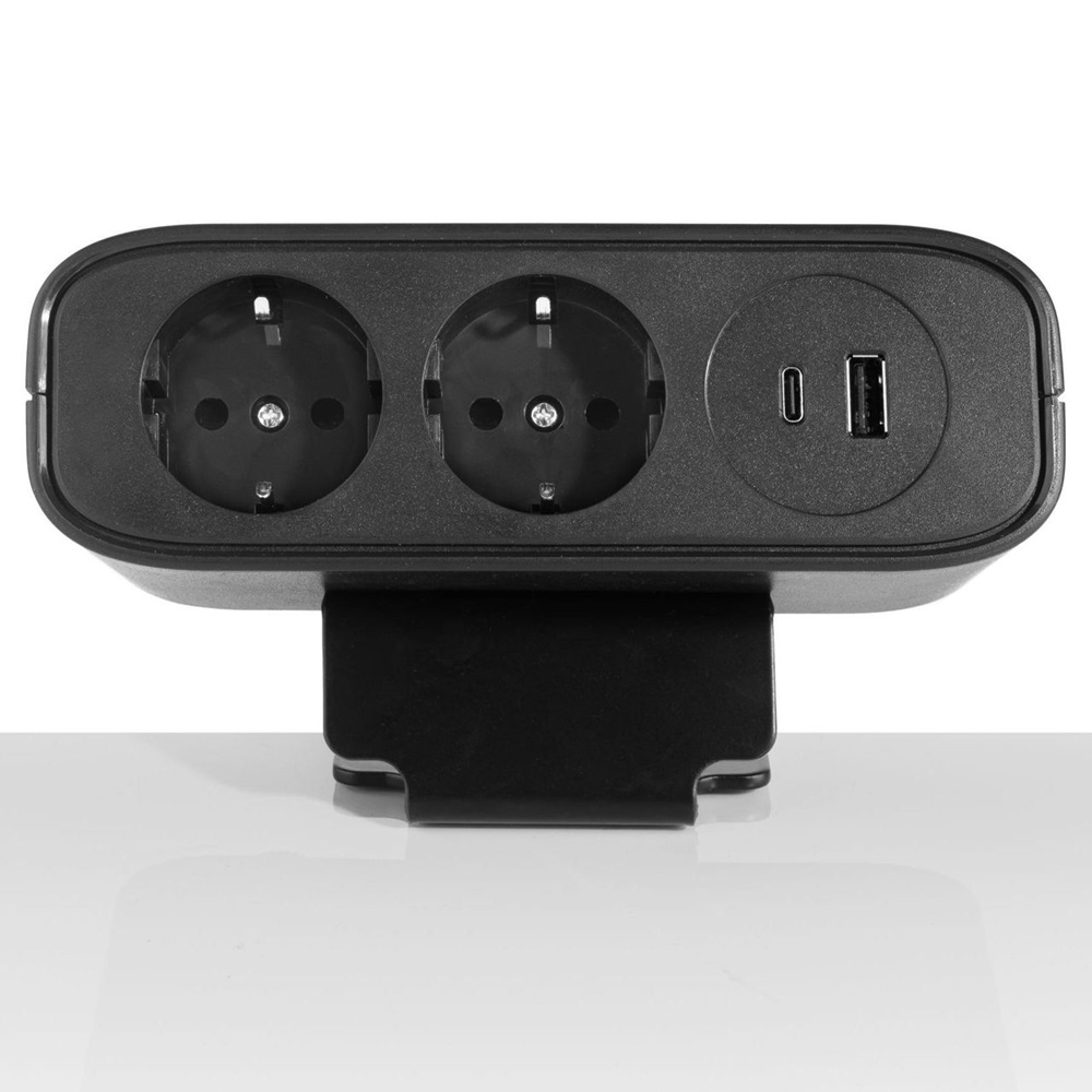 Omni Power Socket, EU Plug, 2 Socket, 1 USB, 1 Type-C, Black - Image 2