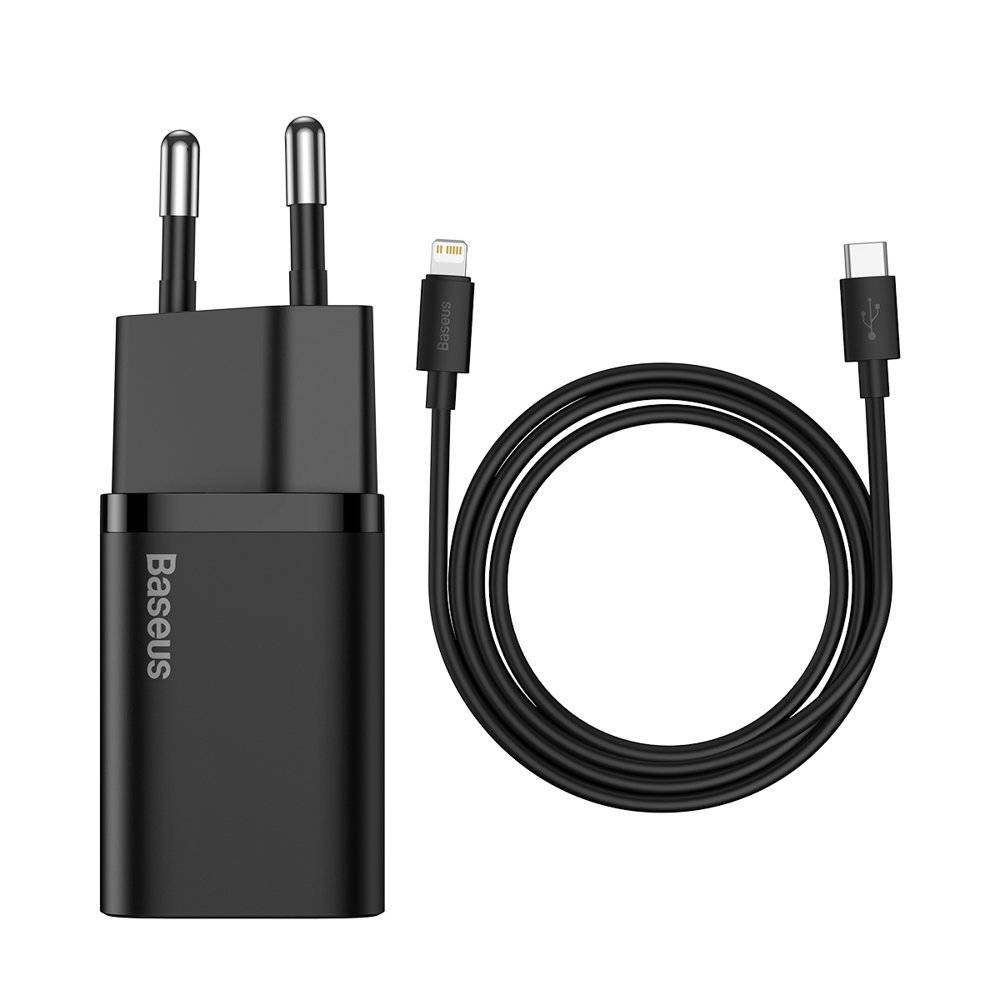 Baseus Super Si Quick Charger Type-C PD3.0 20W (With Baseus Cable Type-C to Lightning 1m),Black