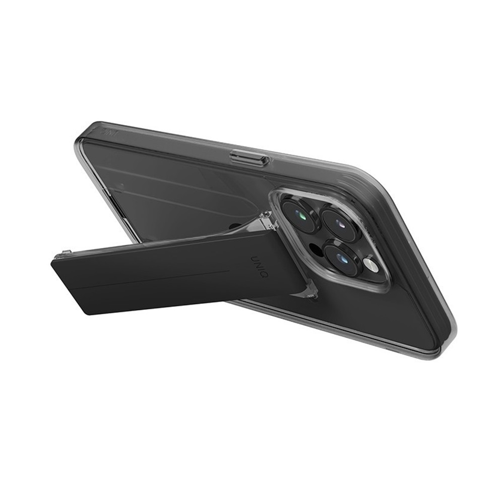 Uniq Case for iPhone 15 Pro Max Heldro Mount with Stand, Smoke - Image 3