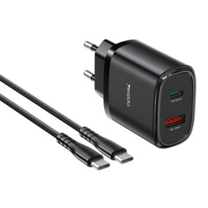 Yesido Wall Charger 20W 1*USB-A+1*Type-C with Cable Type-C to Type-C 20W YC50, Black
