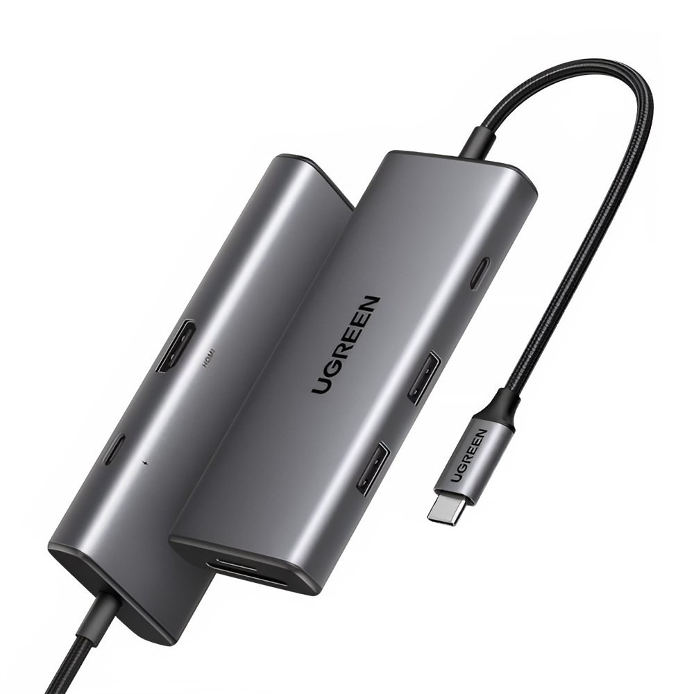 UGREEN HUB 7in1 Revodok Pro 107 Type-C to 2*USB-A 3.0 + 2*Type-C + HDMI+SD/TF 100W PD CM498, Space Gray - Image 2