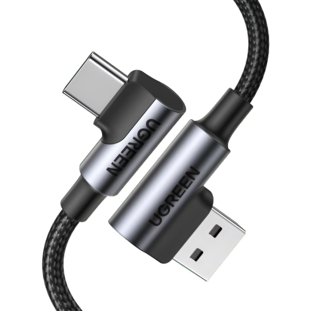 UGREEN Cable USB to 90° Type-C 2.0 3A 36W 1M US385, Black - Image 2