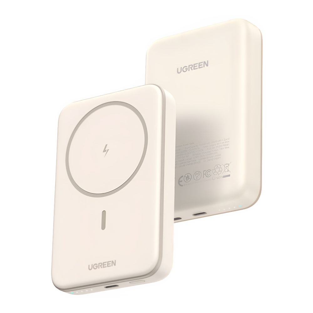 UGREEN Power Bank Mini Magnetic Wireless Qi 10000mAh, 20W, Beige - Image 3