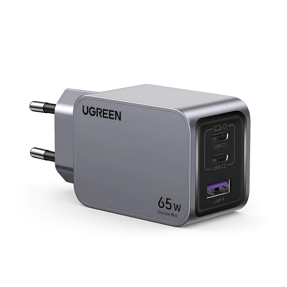 UGREEN Nexode Pro GaN Charger USB-A+2*USB-C 65W with Cable Type-C to Type-C 65W, 1M, X755, Black - Image 3