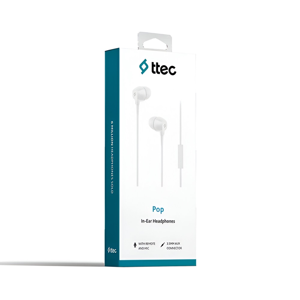 ttec Headphones In-Ear with Microphone 3.5mm Pop, White - Image 2