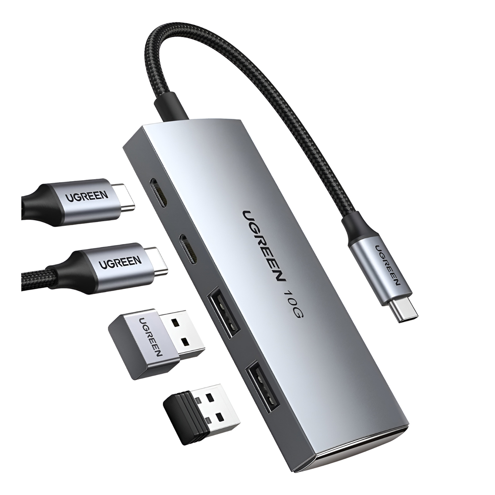 UGREEN HUB 4in1 Type-C 3.0 to 2*Type-C 3.2 + 2*USB 3.1 CM480, Silver - Image 2