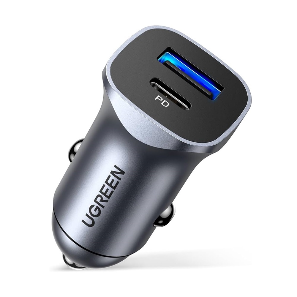 UGREEN Car Charger 1*USB-A + 1*Type-C Aluminum PD & QC 3A 24W, Silver - Image 2