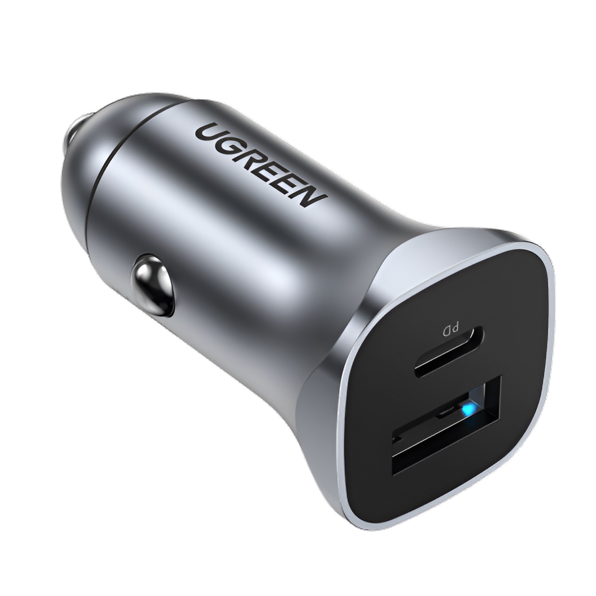 UGREEN Car Charger 1*USB-A + 1*Type-C Aluminum PD & QC 3A 24W, Silver - Image 3