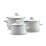 Emalia Olkusz, Set Of 6 Enameled Pots With Glass Lid, 14,16,18 Cm, Enameled Steel