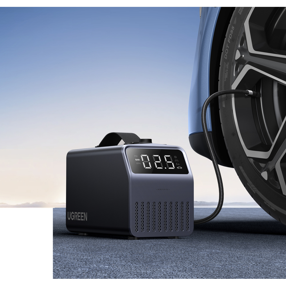 UGREEN Portable Tire Inflator Pro, 4500 mAh Battery, 150 PSI, ET723, Black - Image 2