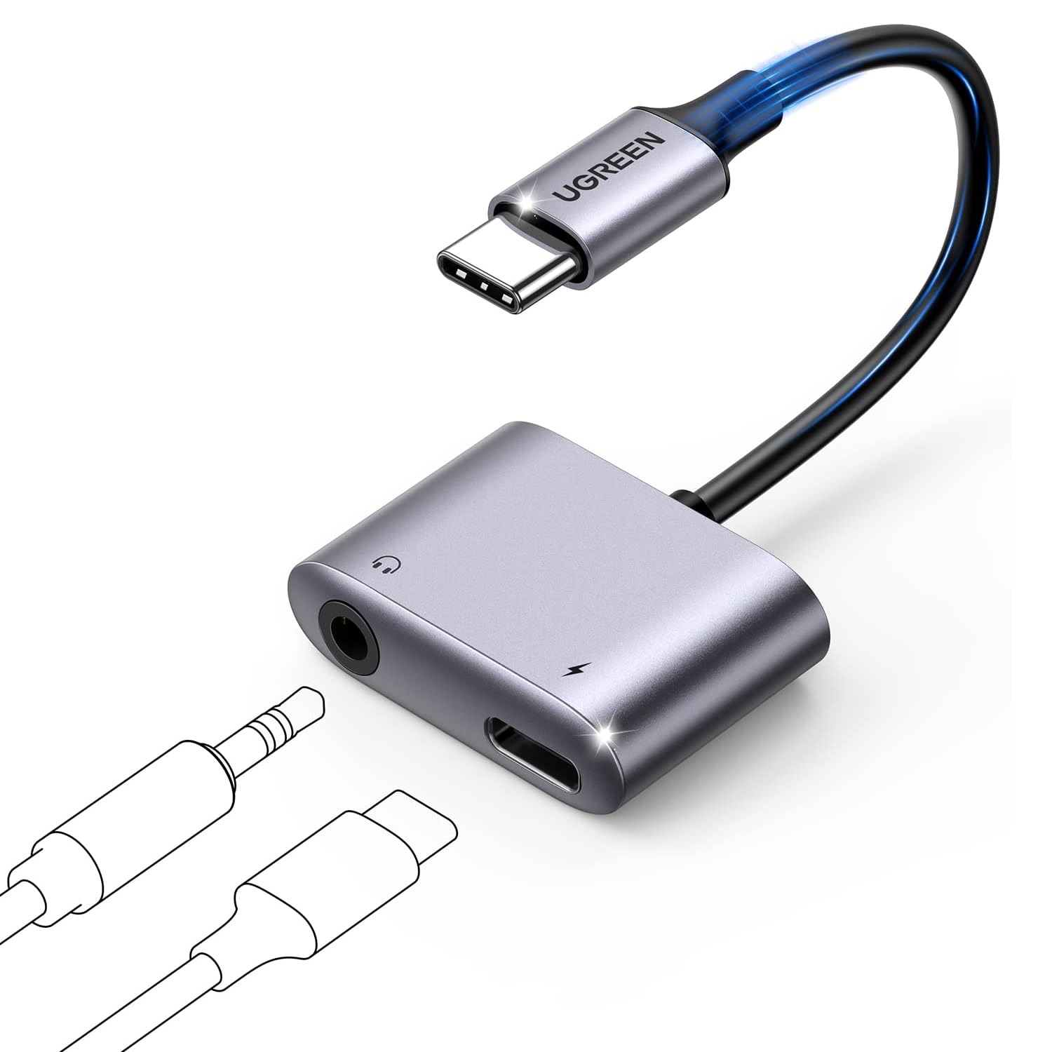 UGREEN Audio Adapter Type-C 3.0 to 3.5mm + Type-C 3.0 PD 60W CM193, Silver - Image 2