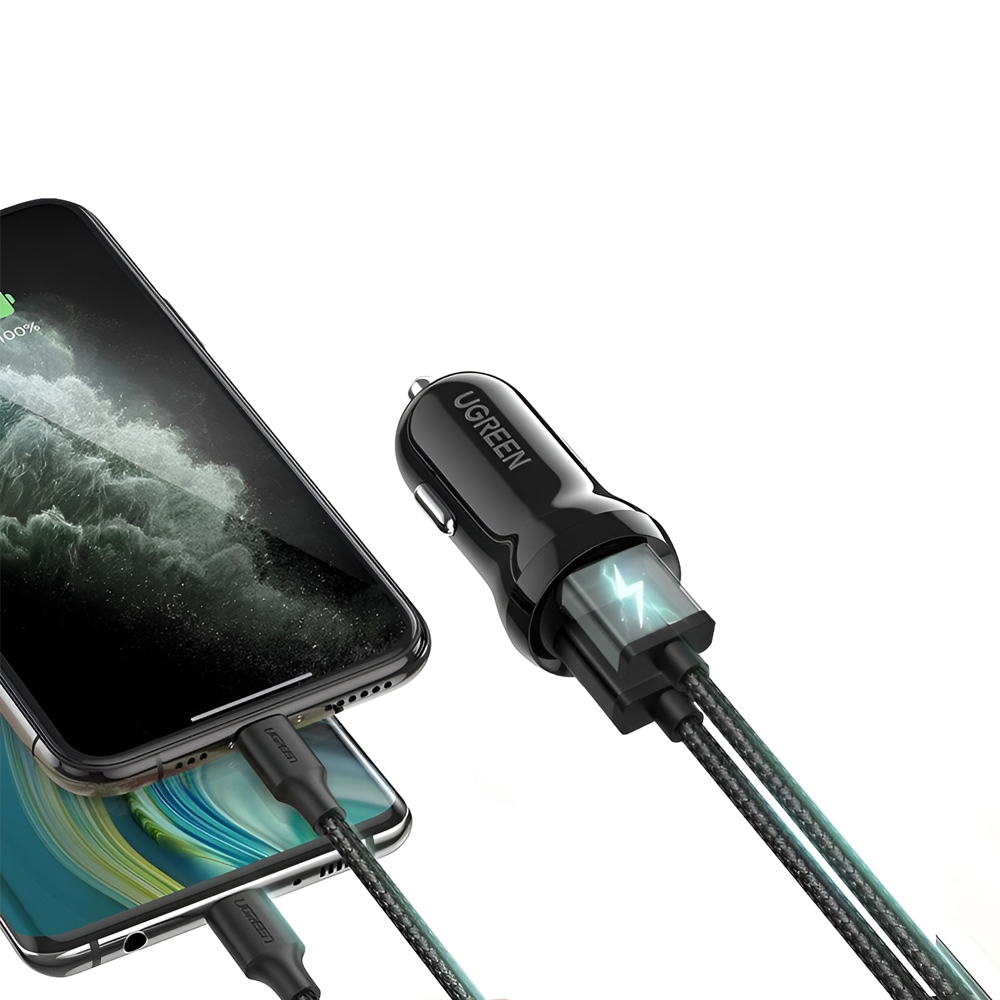 UGREEN Car Charger 2*USB 24W 4.8A, Black - Image 3