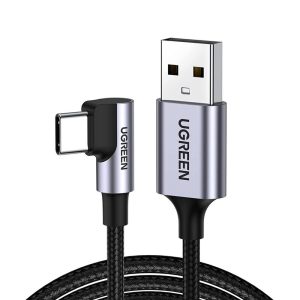 UGREEN Cable USB to 90° Type-C 2.0 3A 15W 2M Aluminum Braided US284, Black