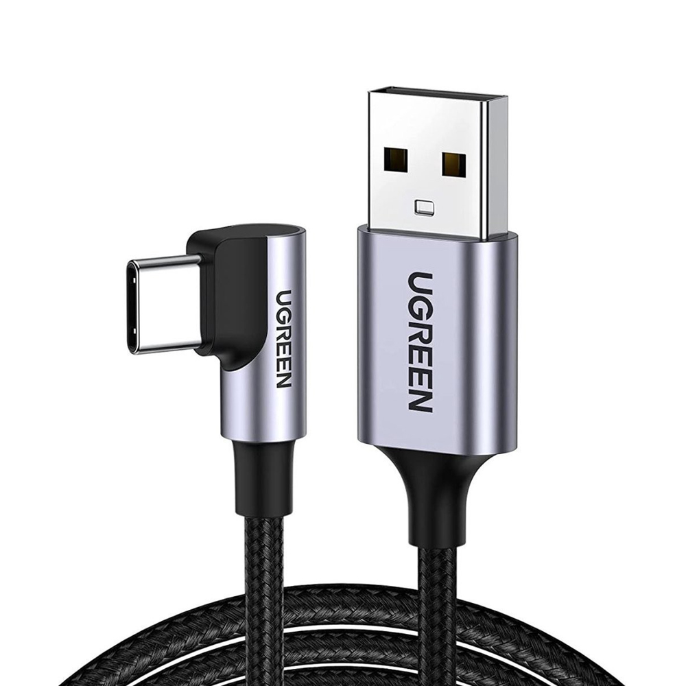 UGREEN Cable USB to 90° Type-C 2.0 3A 15W 2M Aluminum Braided US284, Black