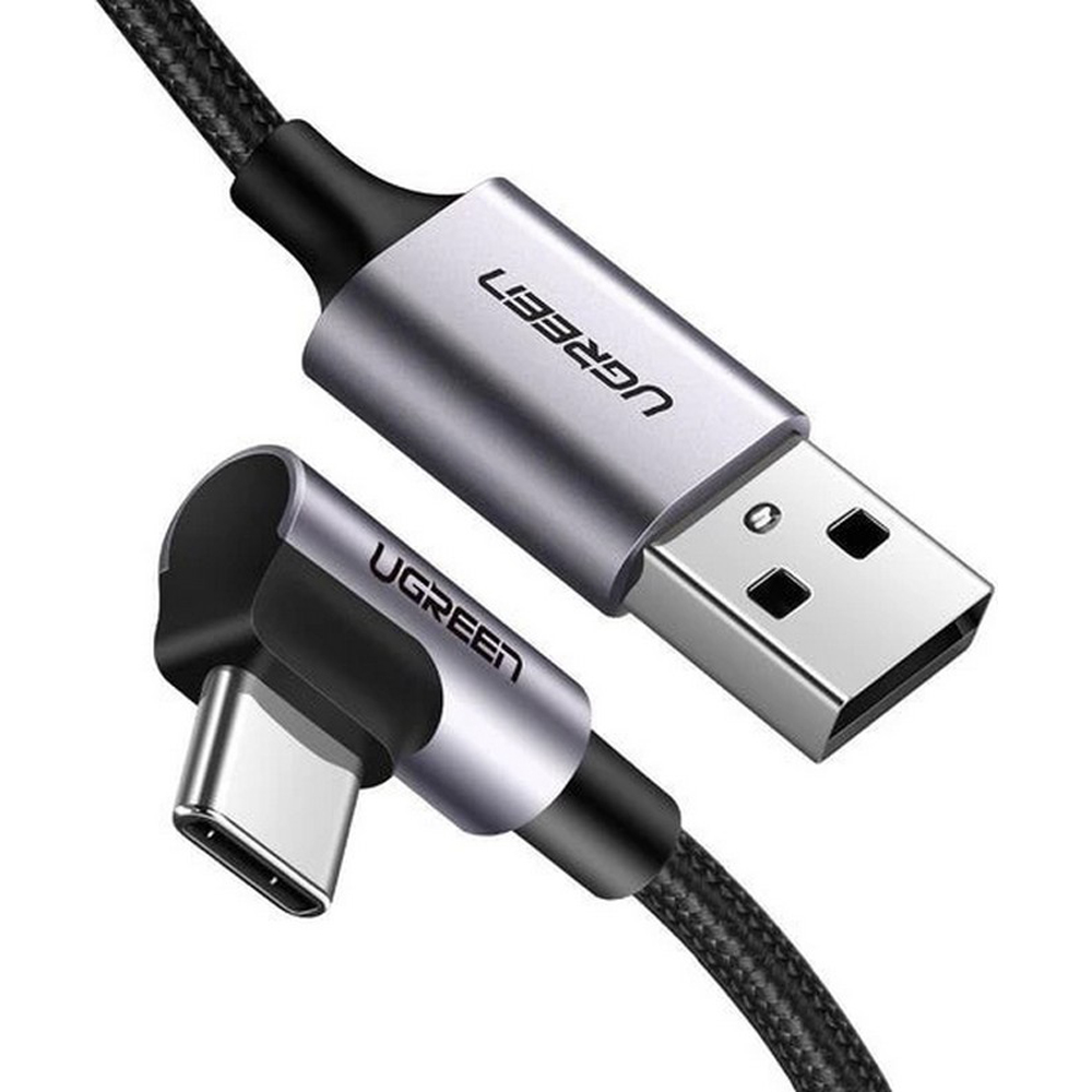 UGREEN Cable USB to 90° Type-C 2.0 3A 15W 2M Aluminum Braided US284, Black - Image 3