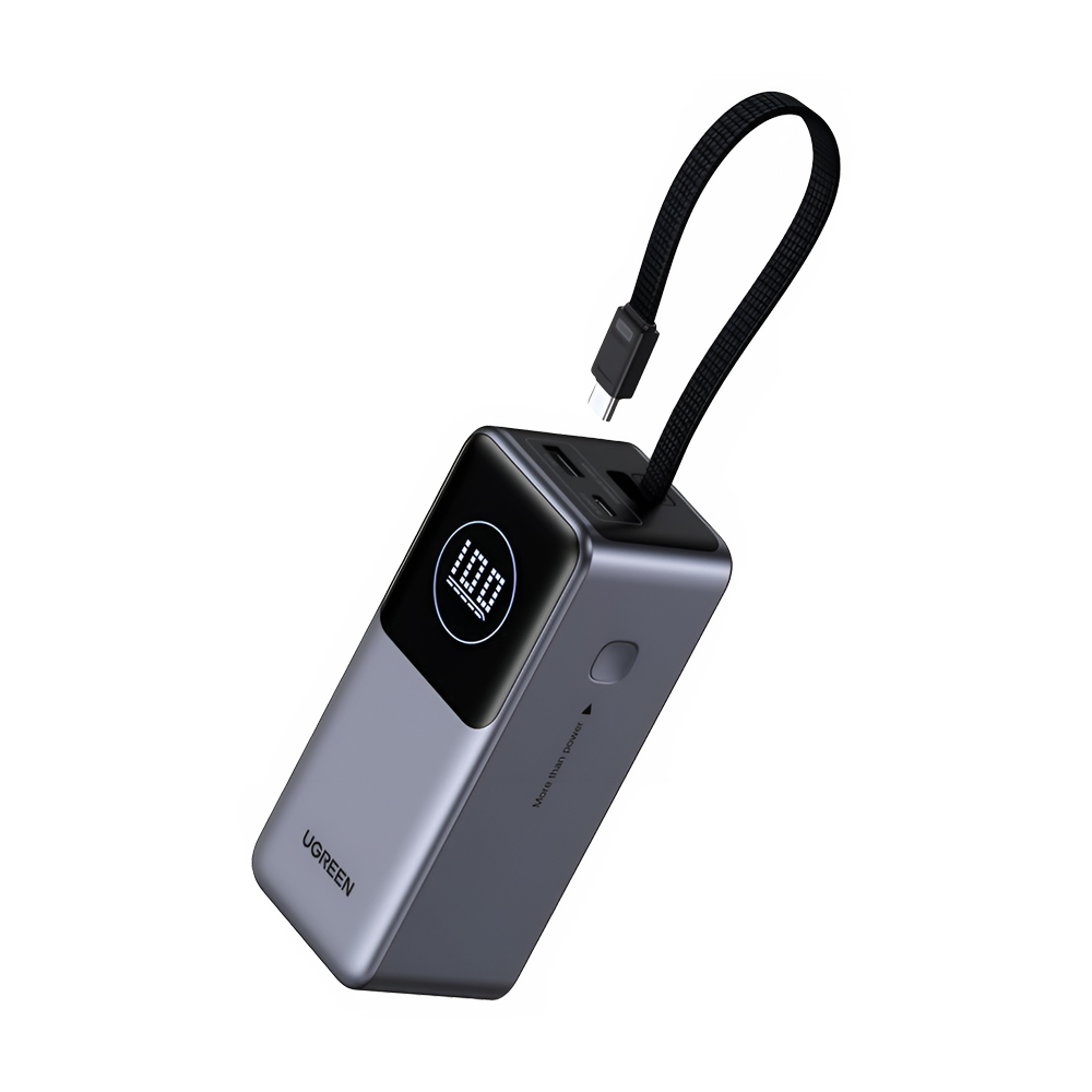 UGREEN Power Bank Nexode Flight Approved 20000mAh, 130W, with Built-in USB-C Cable, Grey - Image 2