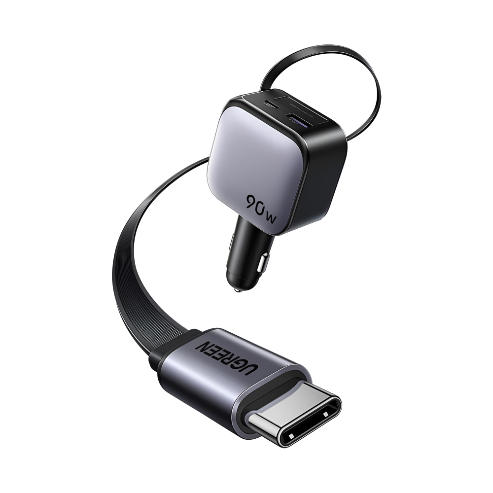 UGREEN Car Charger 1*Type-C+1*USB-A with Type-C Cable, Retractable, 90W, Grey | EC603 - Image 2