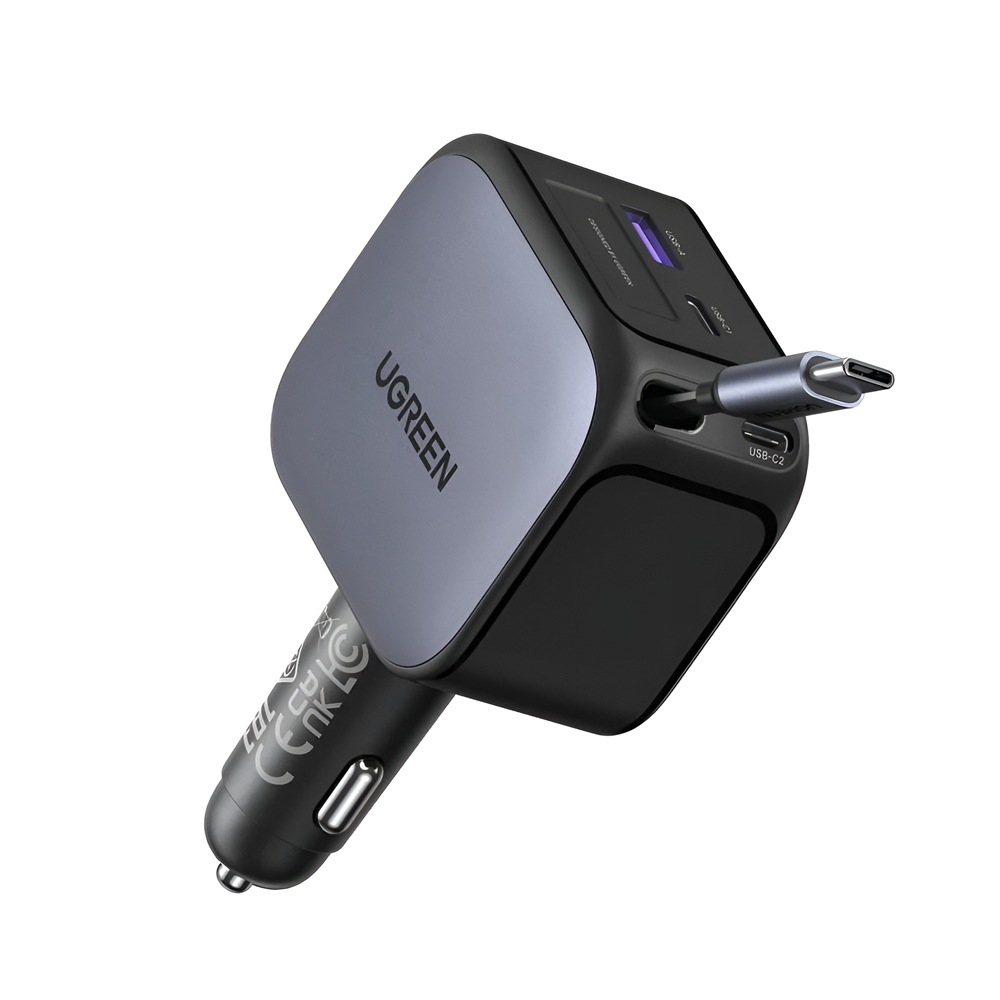 UGREEN Car Charger 1*Type-C+1*USB-A with Type-C Cable, Retractable, 145W, Black | EC604 - Image 2