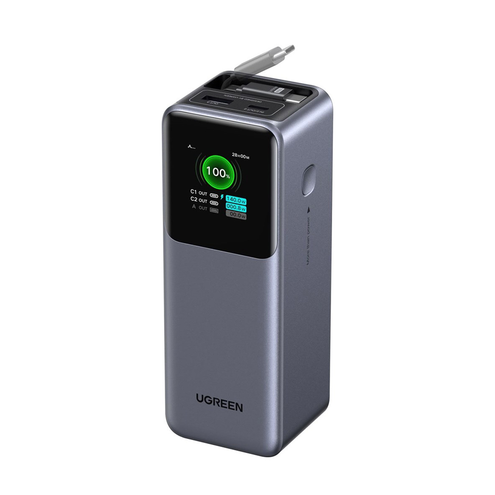 UGREEN Power Bank Nexode Flight Approved 20000mAh, 165W, with Retractable USB-C Cable, Grey