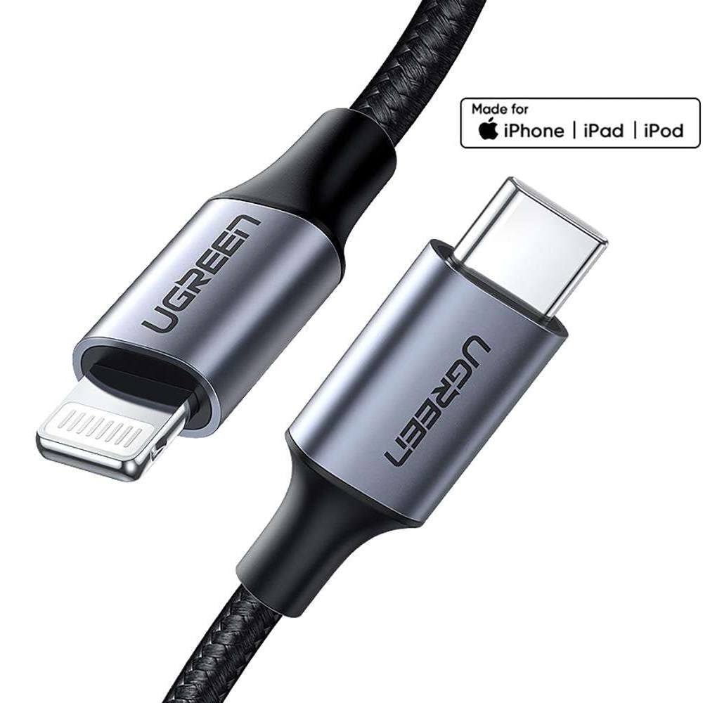 UGREEN Cable Type-C to Lightning MFI, 3A, 1.5M Shell Braided, US304, Black - Image 3