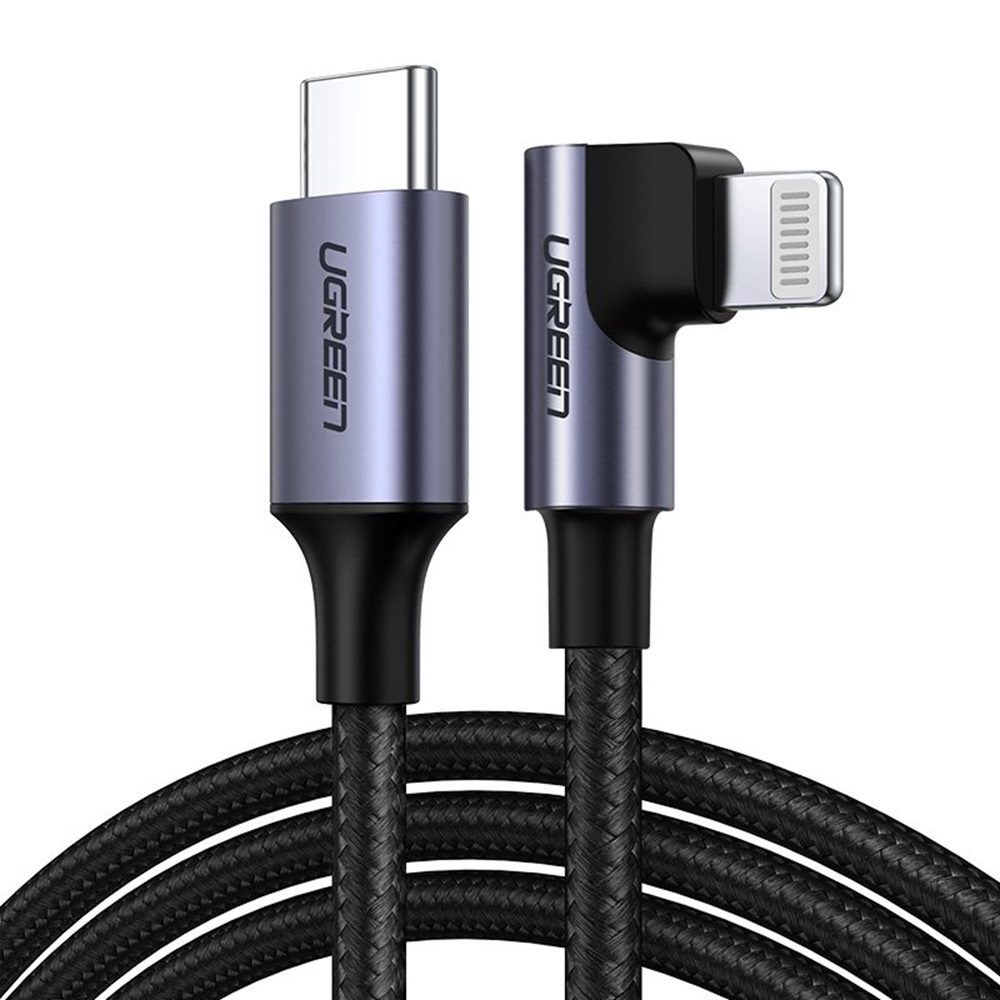 UGREEN Cable Type-C to Lightning MFI 3A 1.5M Angled Braided US305, Black