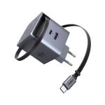 UGREEN GaN Quick Charger 1*Type-C + 1*USB-A with Cable Type-C Retractable, 65W, Black | X615