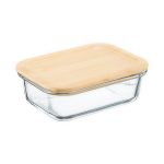 Ambition, Rectangular Borosilicate Glass Container With Bamboo Cover, Natural, 600 Ml, Glass, Wood
