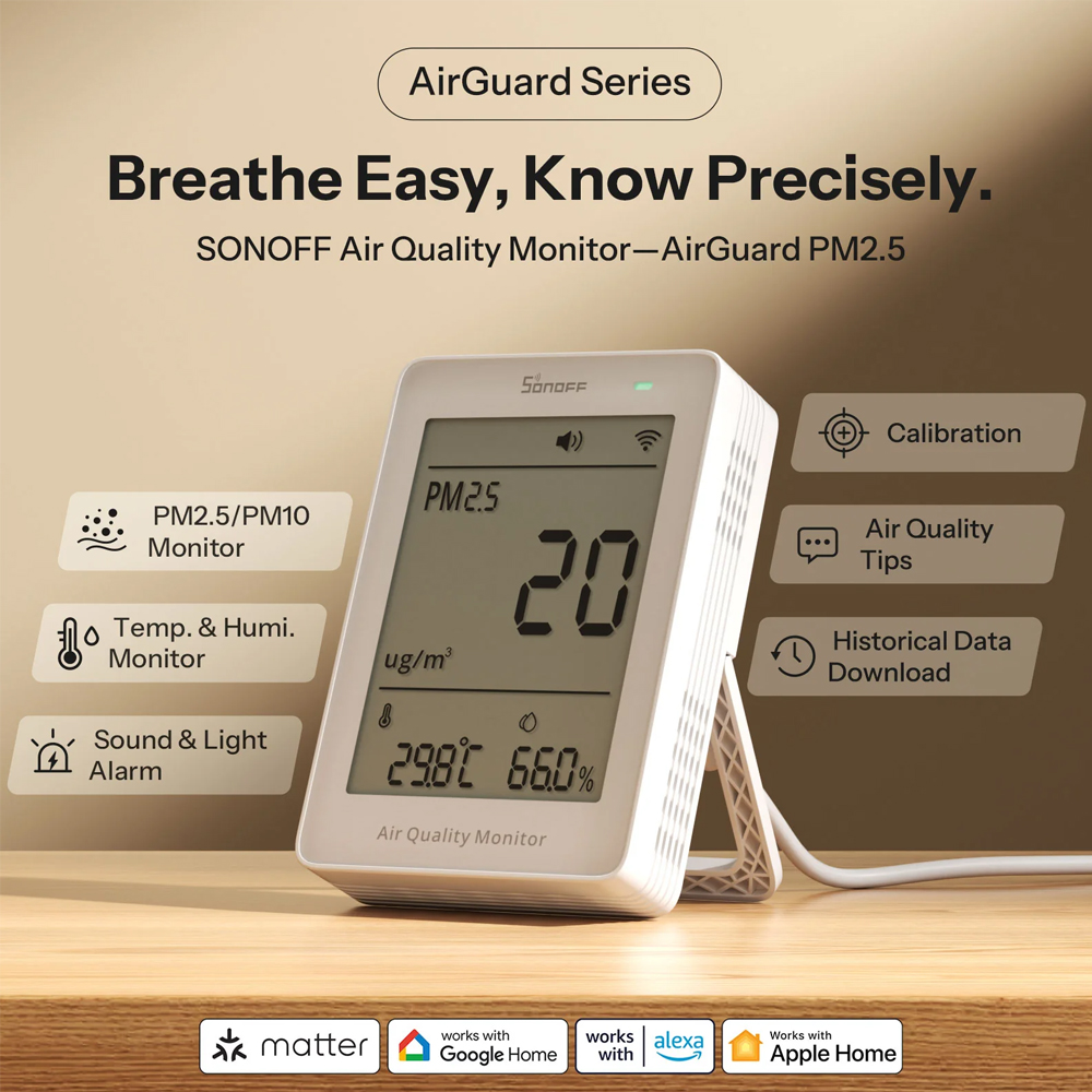 Sonoff Matter Over Wi-Fi Air Quality Monitor AirGuard PM2.5 / PM10 (SAWF-07P) - Image 2