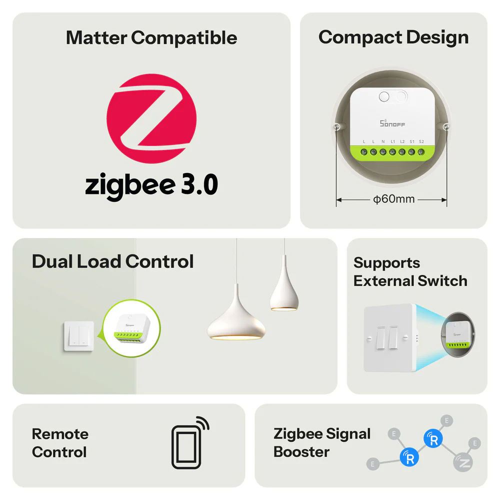Sonoff Zigbee Smart Switch MINI-ZB2GS Mini Duo 2-Gang (Neutral Required) - Image 3