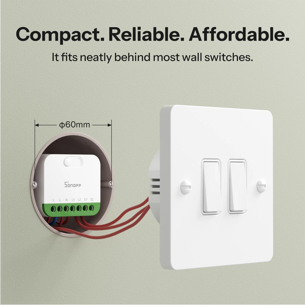 Sonoff Matter Over Wi-Fi Smart Wall Switch MINI-2GS-E Mini Duo 2-Gang (Neutral Required) - Image 3
