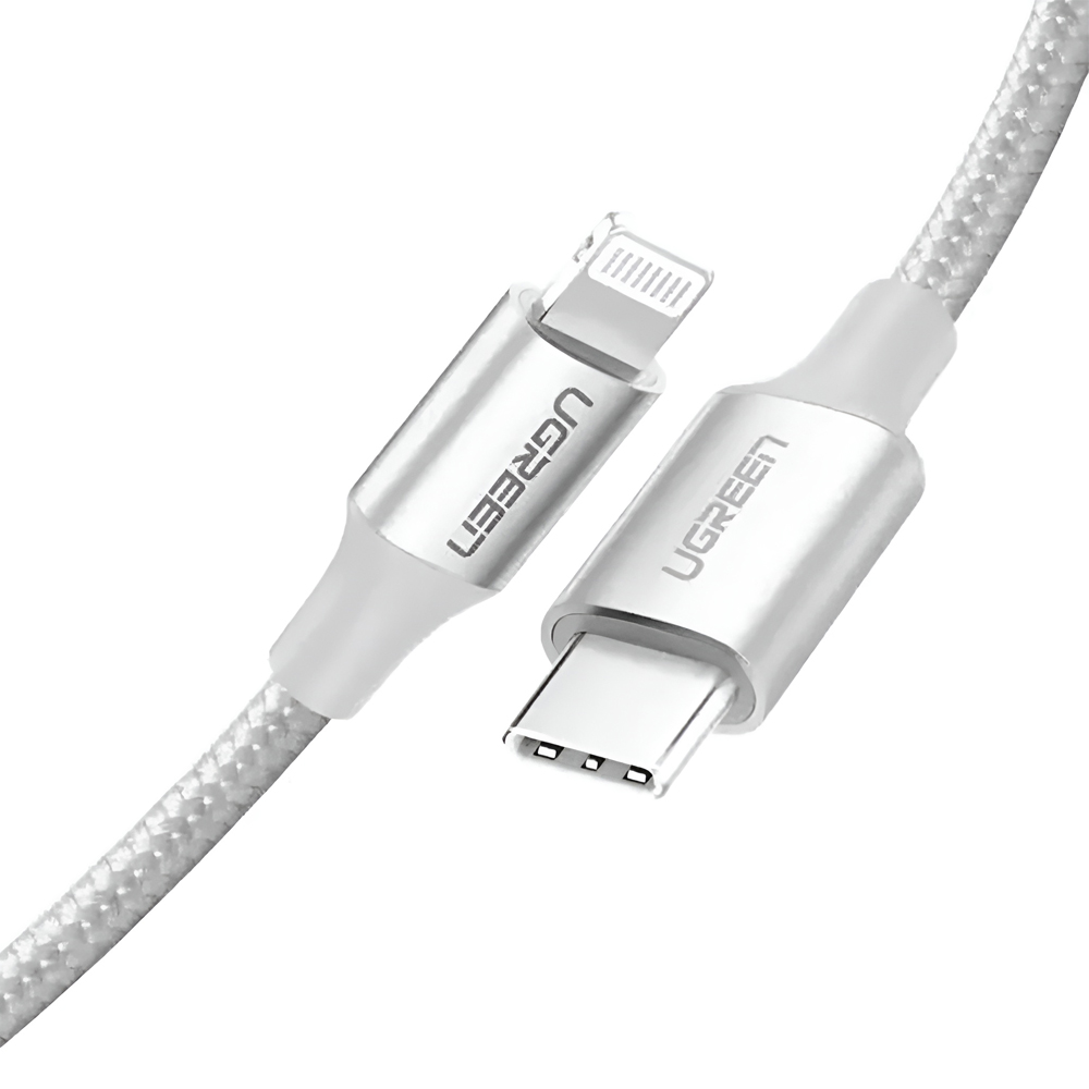 UGREEN Cable Type-C to Lightning MFI, 3A, 1,5M, Shell Braided, US304, Silver - Image 2