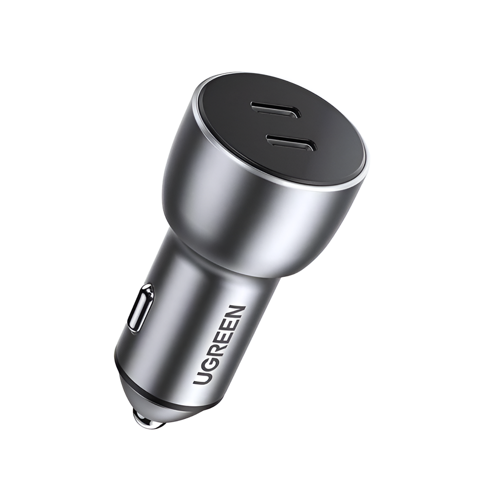 UGREEN Car Charger 1*Type-C+1*Type-C Aluminum 3A 53W, Grey - Image 2