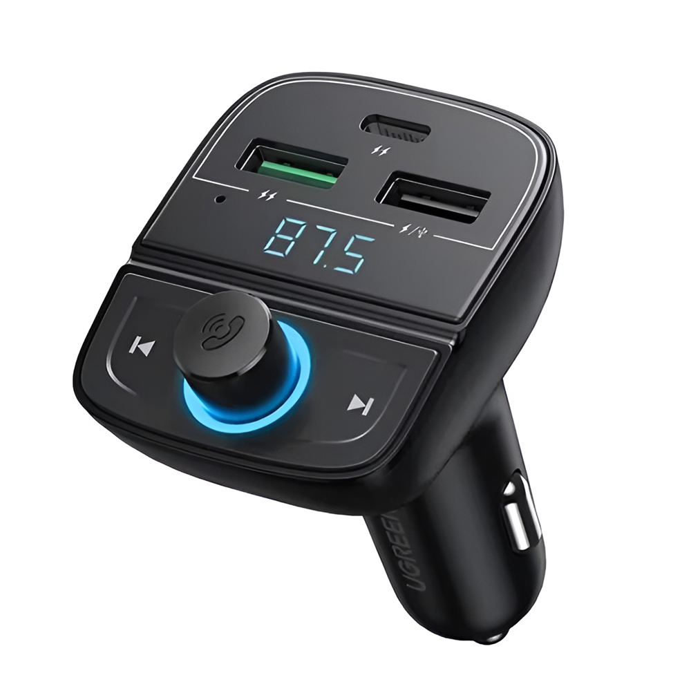 UGREEN FM Bluetooth Transmitter V5.0 + Car Charger 1*USB-A 3.0 QC3.0 + 1*Type-A 2.0 + 1*USB-C PD + TF Slot CD229, Black