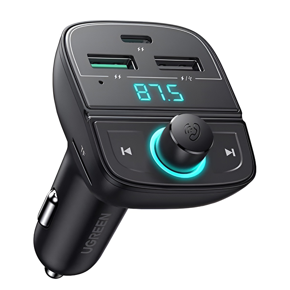 UGREEN FM Bluetooth Transmitter V5.0 + Car Charger 1*USB-A 3.0 QC3.0 + 1*Type-A 2.0 + 1*USB-C PD + TF Slot CD229, Black - Image 2