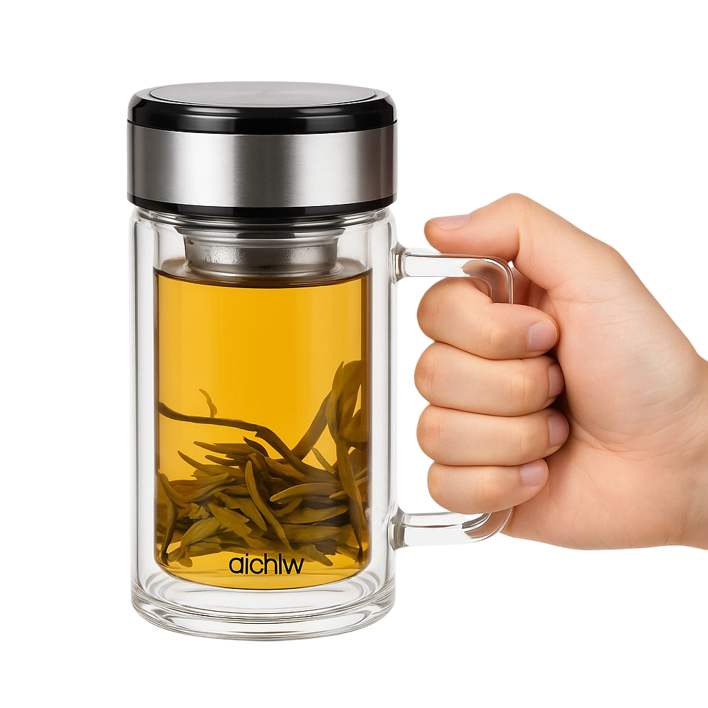 Aichiw Glass Thermos Mug with infuse system AI-D163 380 ML - Image 2